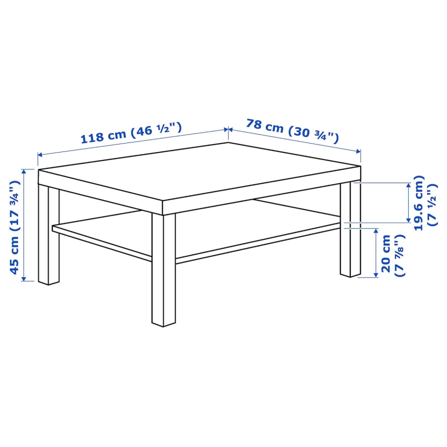 Журнальный стол - IKEA LACK /ИКЕА ЛАКК, 78х118х45 см, черно-коричневый (изображение №4)