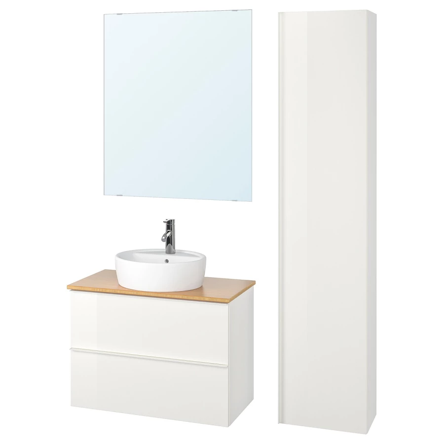 Комбинация для ванной - IKEA GODMORGON/TOLKEN/TÖRNVIKEN/TORNVIKEN, 82х49х89 см, белый глянцевый/бамбук, ГОДМОРГОН/ТОЛКЕН/ТЭРНВИКЕН ИКЕА (изображение №1)