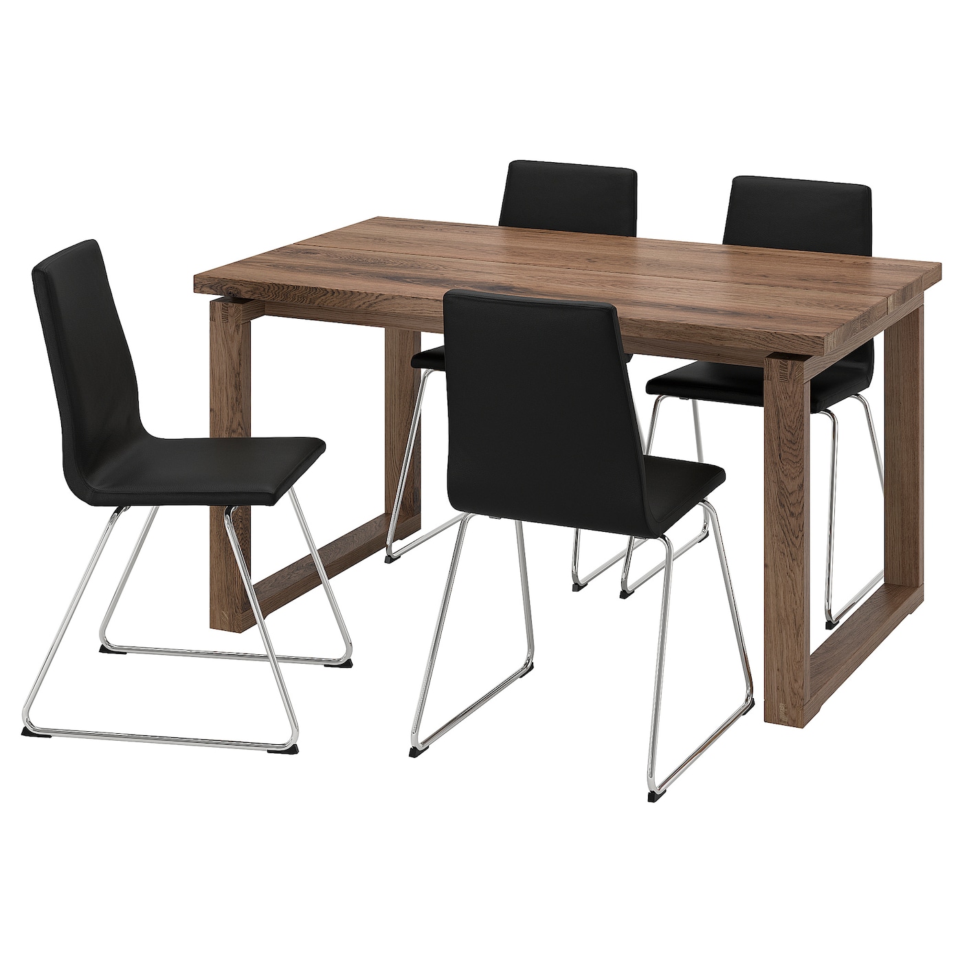 Стол и 4 стула - MÖRBYLÅNGA / LILLÅNÄS/LILLАNАS / MОRBYLАNGA IKEA/  МЁРБИЛОНГА / ЛИЛЛОНЭС ИКЕА,  140ъх85 см,  коричневый/ черный