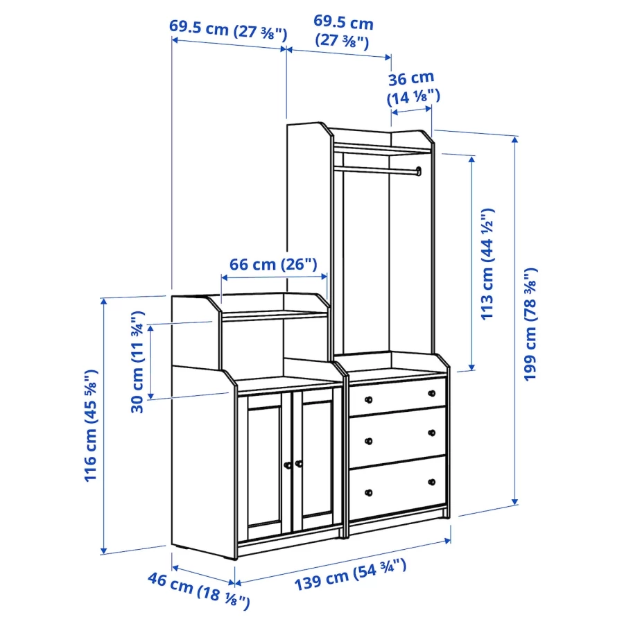Шкаф - HAUGA IKEA/ХАУГА ИКЕА, 46х139х199 см, белый (изображение №6)