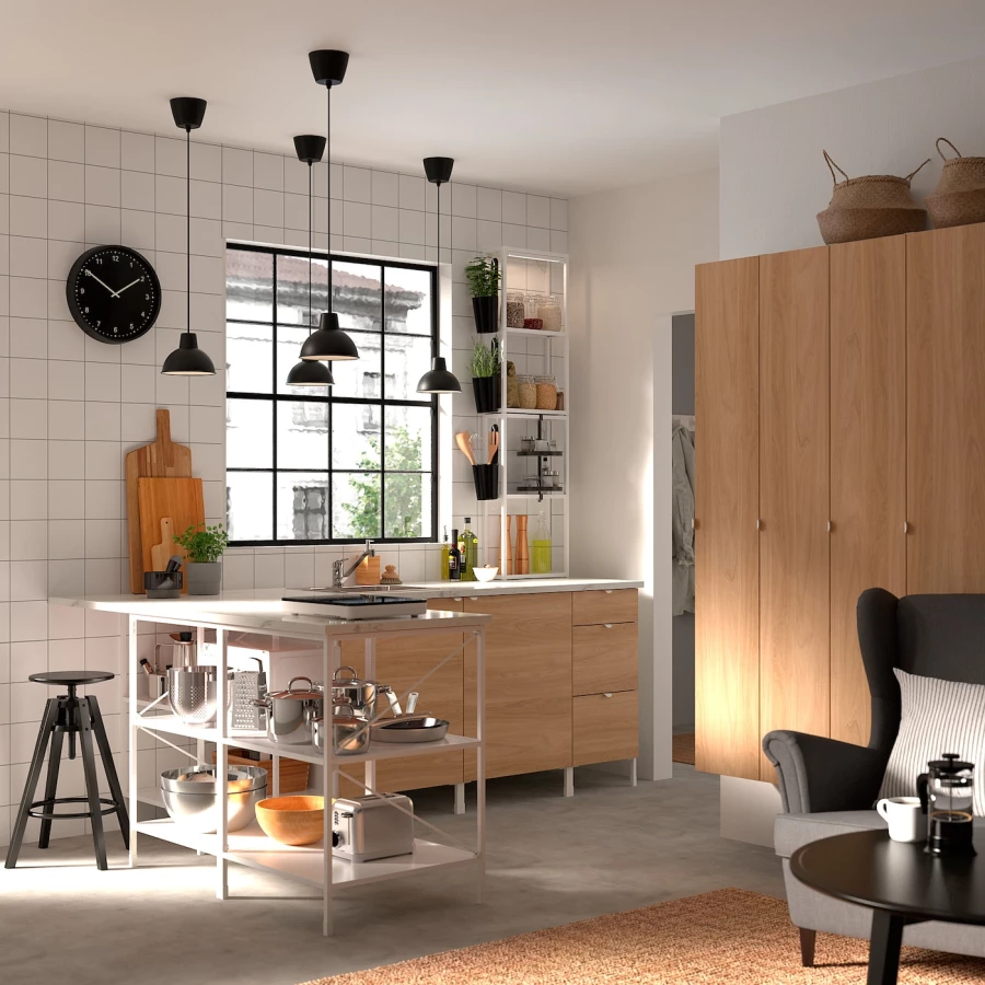 Кухонная комбинация угловая - ENHET  IKEA/ ЭНХЕТ ИКЕА, 181,5х245х75 см, белый/черный (изображение №2)