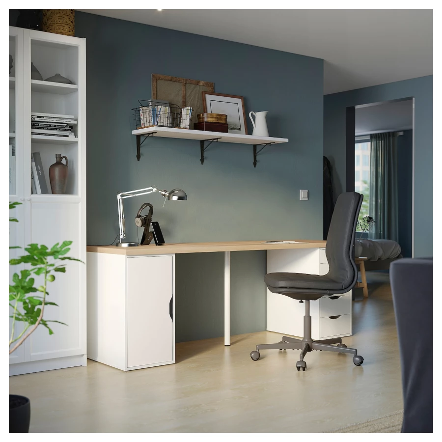Письменный стол с ящиками - IKEA LAGKAPTEN/ALEX/ЛАГКАПТЕН/АЛЕКС ИКЕА, 200х60 см, под беленый дуб/белый (изображение №5)