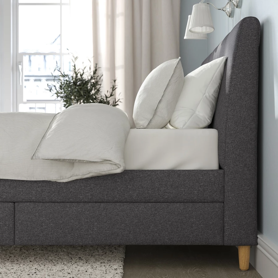 Кровать с мягкой обивкой и выдвижными ящиками - IKEA IDANÄS/IDANAS, 200х140 см, темно-серый, ИДАНЭС ИКЕА (изображение №4)