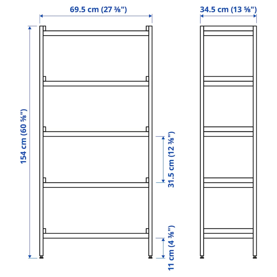 Стеллаж - IKEA EKENABBEN, 70х34х154 см, голубой/под беленый дуб, ЭКЕНАББЕН ИКЕА (изображение №3)