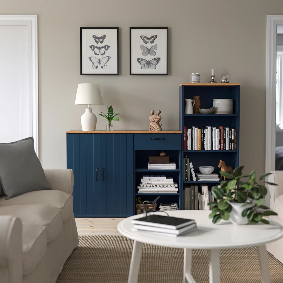 Шкаф - SKRUVBY  IKEA/ СКРУВБИ ИКЕА, 180х140  см, синий/под беленый дуб (изображение №2)