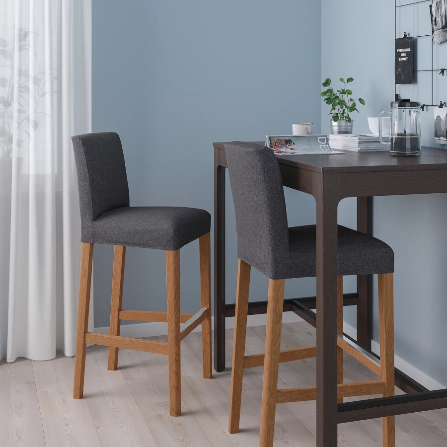 Барный стул со спинкой - BERGMUND IKEA/БЕРГМУНД ИКЕА, 110х45х49 см, серый (изображение №2)