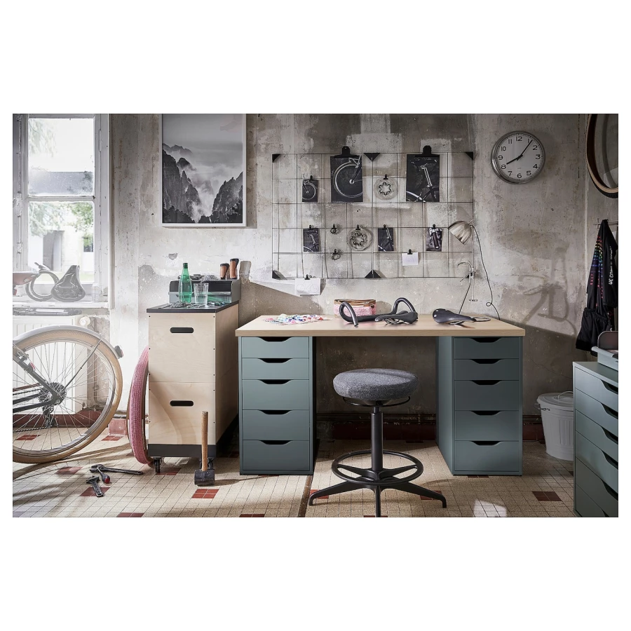 Письменный стол с ящиками - IKEA LAGKAPTEN/ALEX, 140х60 см, под беленый дуб/серо-голубой, ЛАГКАПТЕН/АЛЕКС ИКЕА (изображение №4)