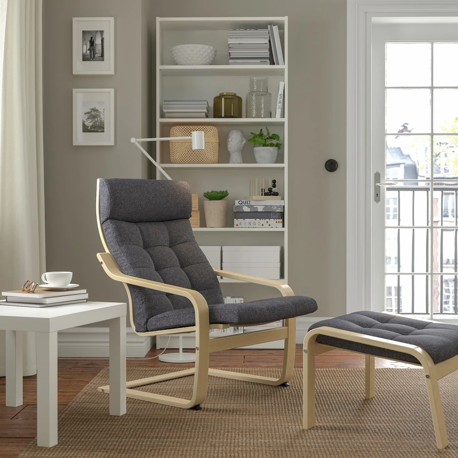 Кресло/табурет для ног - POÄNG / POАNG  IKEA/ ПОЭНГ ИКЕА,  72х66х7 см , серый (изображение №2)