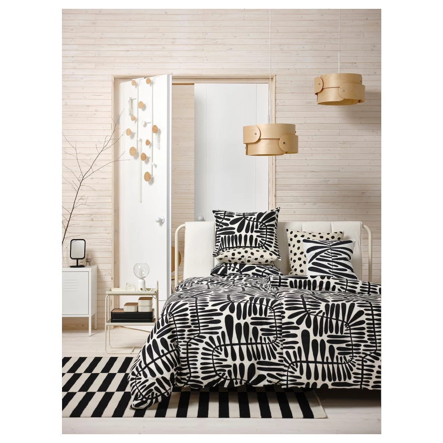 Пододеяльник и 2 наволочки - MAJSMOTT IKEA/ МАЙСМОТТ  ИКЕА, 200/150/50 см, черный/белый (изображение №5)