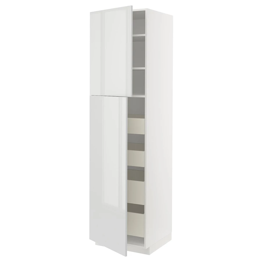 Высокий шкаф - IKEA METOD/MAXIMERA/МЕТОД/МАКСИМЕРА ИКЕА, 60х60х220 см, белый глянцевый (изображение №1)