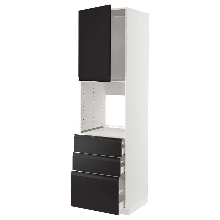 Высокий шкаф - IKEA METOD/MAXIMERA/МЕТОД/МАКСИМЕРА ИКЕА, 220х60х60 см, черный/белый (изображение №1)
