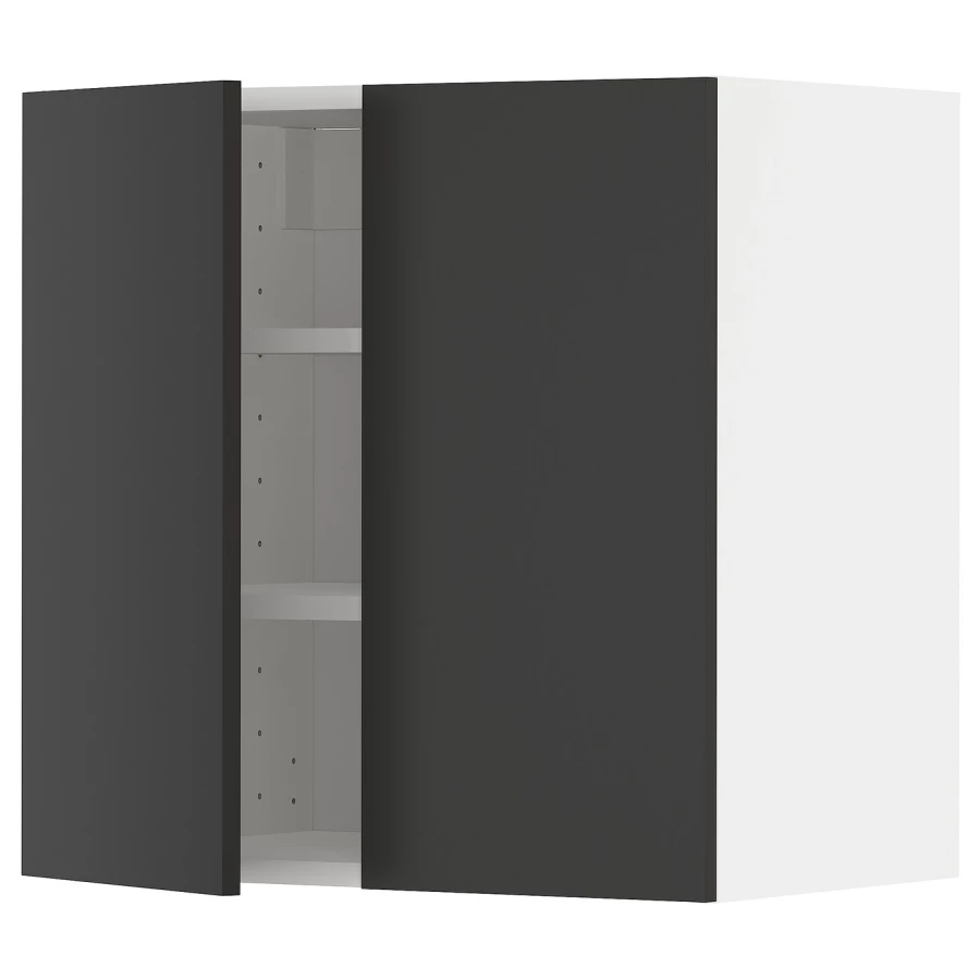 Навесной шкаф с полкой - METOD IKEA/ МЕТОД ИКЕА, 60х60 см, белый/черный (изображение №1)