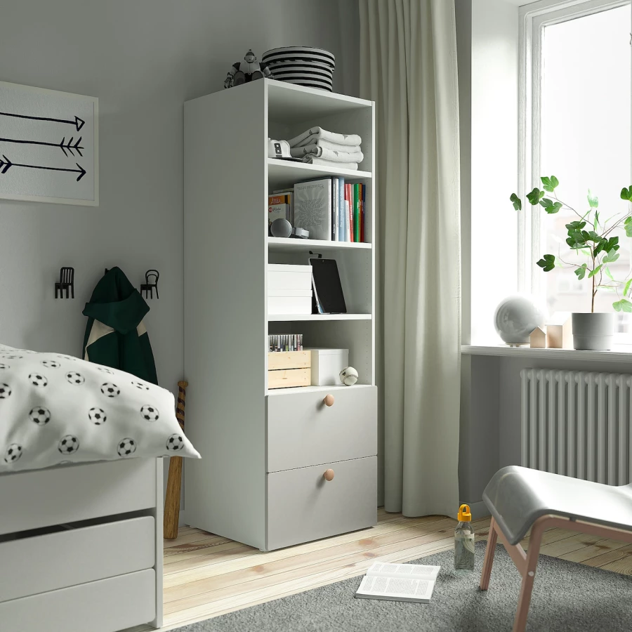 Детский книжный шкаф - PLATSA/SMÅSTAD IKEA/ ПЛАТСА/СМАСТАД ИКЕА, 57х60х181 см, белый/серый (изображение №2)