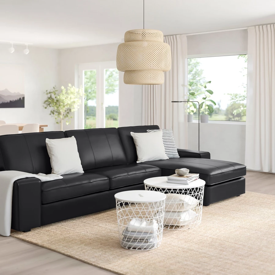 4-местный диван и шезлонг - IKEA KIVIK, 318х163х83 см, черный, кожа, КИВИК ИКЕА (изображение №2)