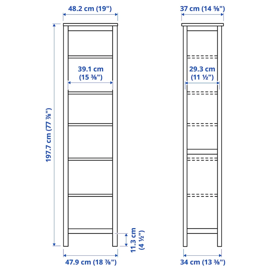 Открытый книжный шкаф - IKEA HEMNES, 49x197 см, белый, ХЕМНЭС ИКЕА (изображение №3)
