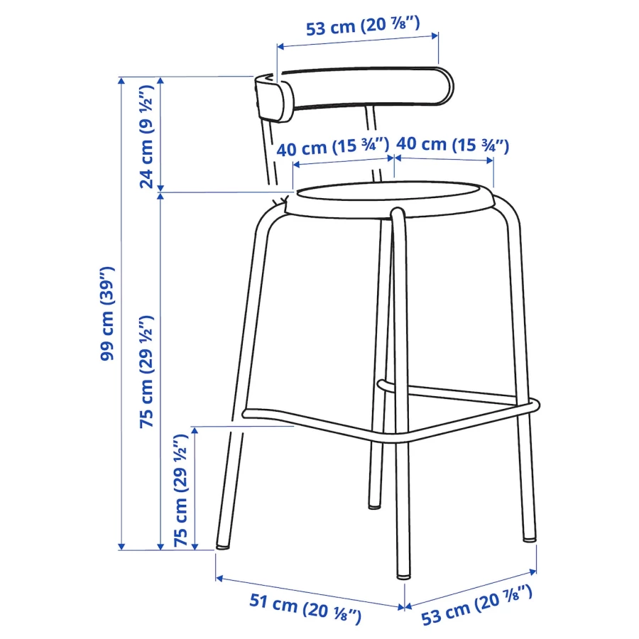 Барный стул - YNGVAR IKEA/ ИНГВАР ИКЕА, 99х53х51 см, черный (изображение №11)