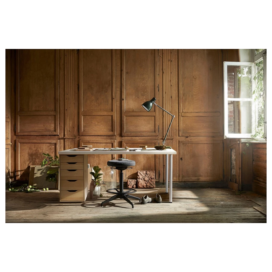 Письменный стол с ящиком - IKEA LAGKAPTEN/ALEX, 140х60 см, под беленый дуб/белый, ЛАГКАПТЕН/АЛЕКС ИКЕА (изображение №5)