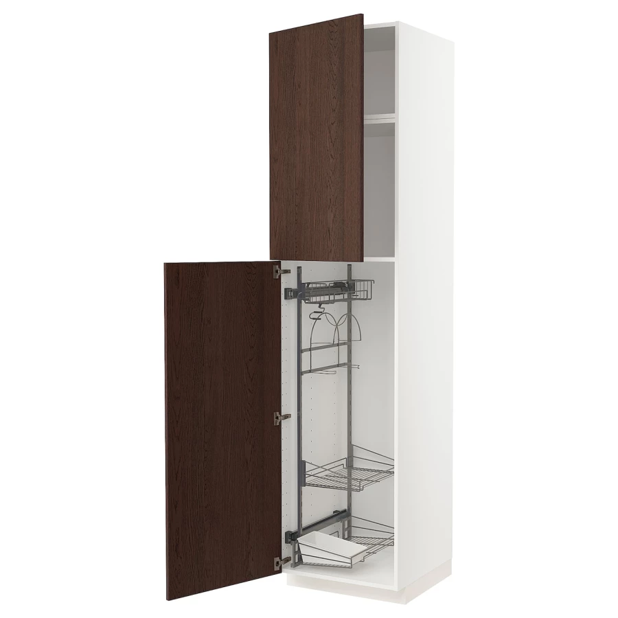 Высокий шкаф/бытовой - IKEA METOD/МЕТОД ИКЕА, 60х60х240 см, белый-коричневый (изображение №1)