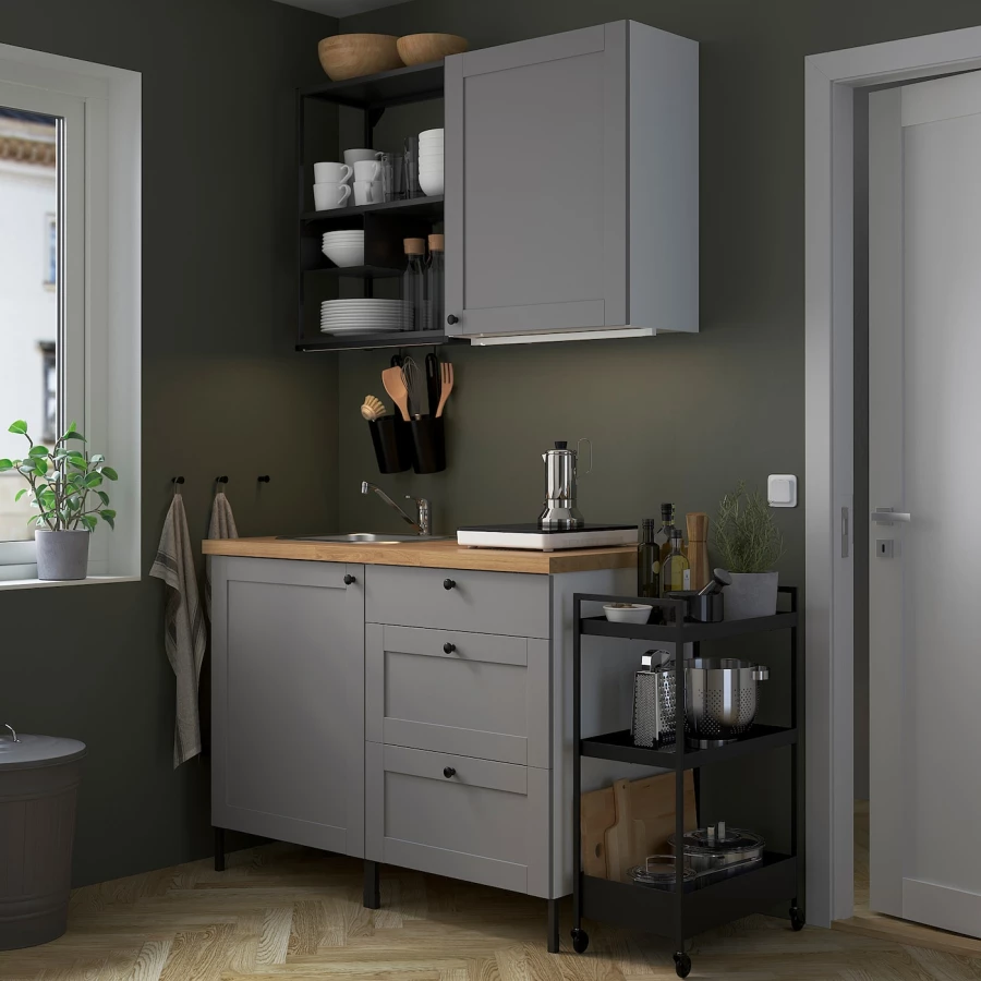 Кухонная комбинация для хранения вещей - ENHET  IKEA/ ЭНХЕТ ИКЕА, 123х63,5х222 см, белый/серый/бежевый/черный (изображение №2)
