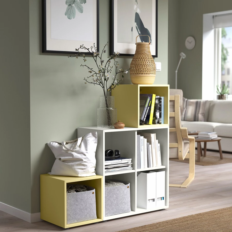 Комбинация для хранения - EKET IKEA/ ЭКЕТ ИКЕА,  107х105х70 см,  белый/желтый (изображение №2)