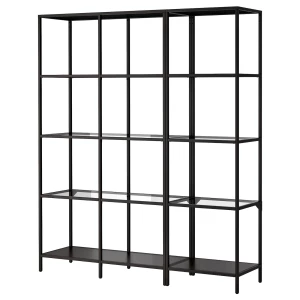 Стеллаж - IKEA VITTSJÖ/VITTSJO, 151х36х175 см, черно-коричневый/стекло, ВИТШЁ/ВИТШЕ ИКЕА