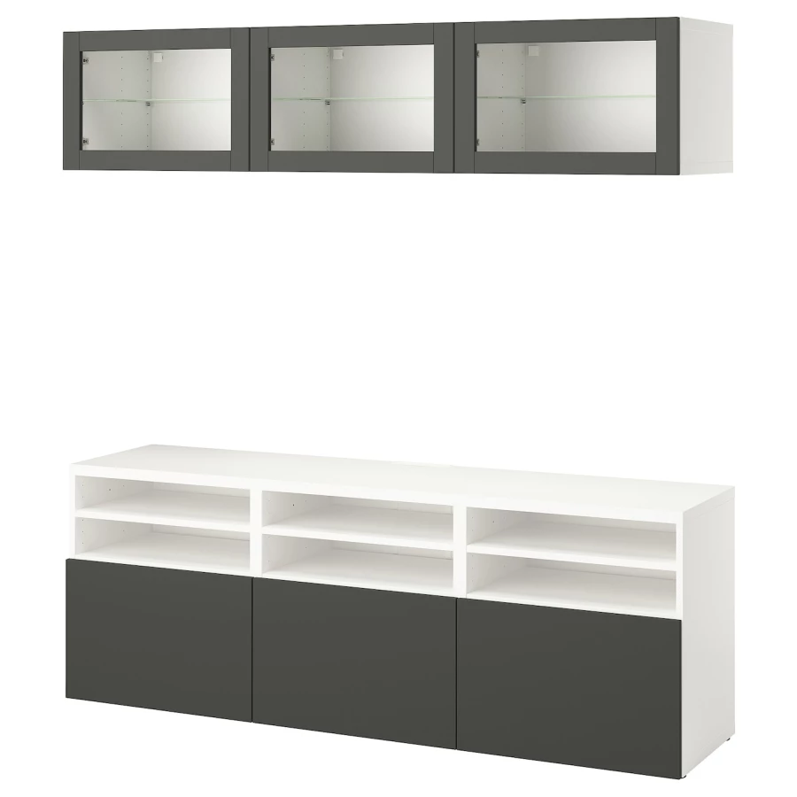 Комбинация для ТВ со стеклянной дверью - IKEA BESTÅ/BESTA, 192x42x180см, белый, БЕСТО ИКЕА (изображение №1)