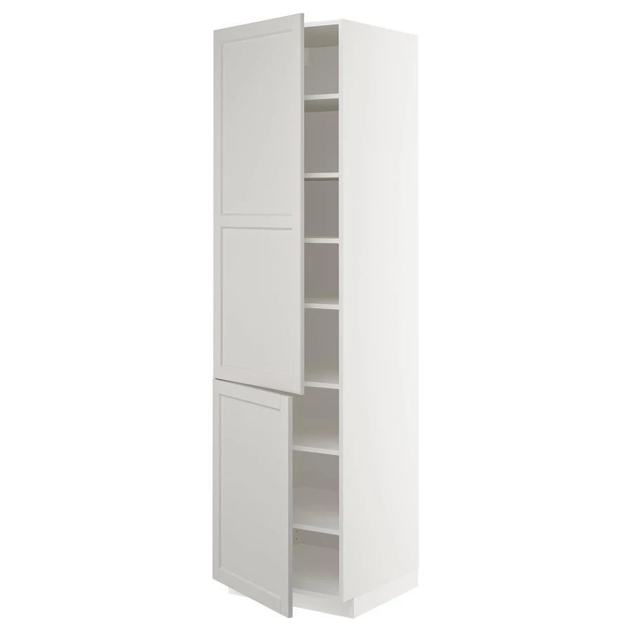 Высокий шкаф - IKEA METOD/МЕТОД ИКЕА, 220х60х60 см, белый/серый (изображение №1)