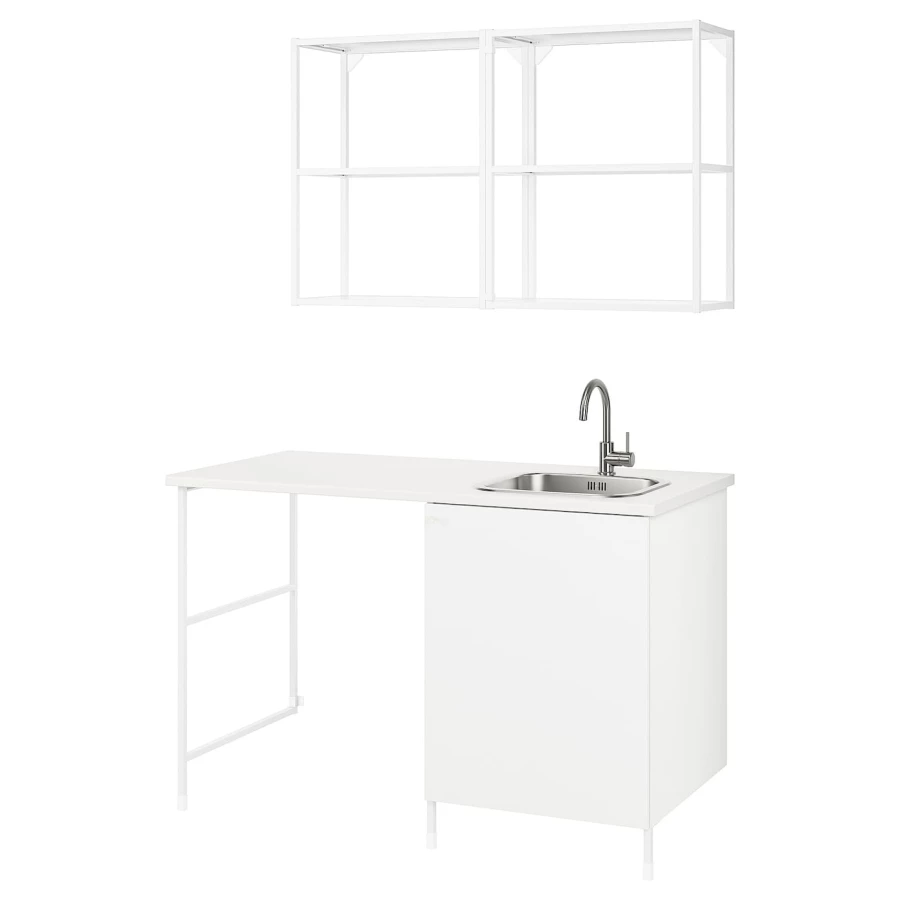 Комбинация шкафов для прачечной и кухни - ENHET  IKEA/ ЭНХЕТ ИКЕА, 139x63,5x87,5 см, белый (изображение №1)