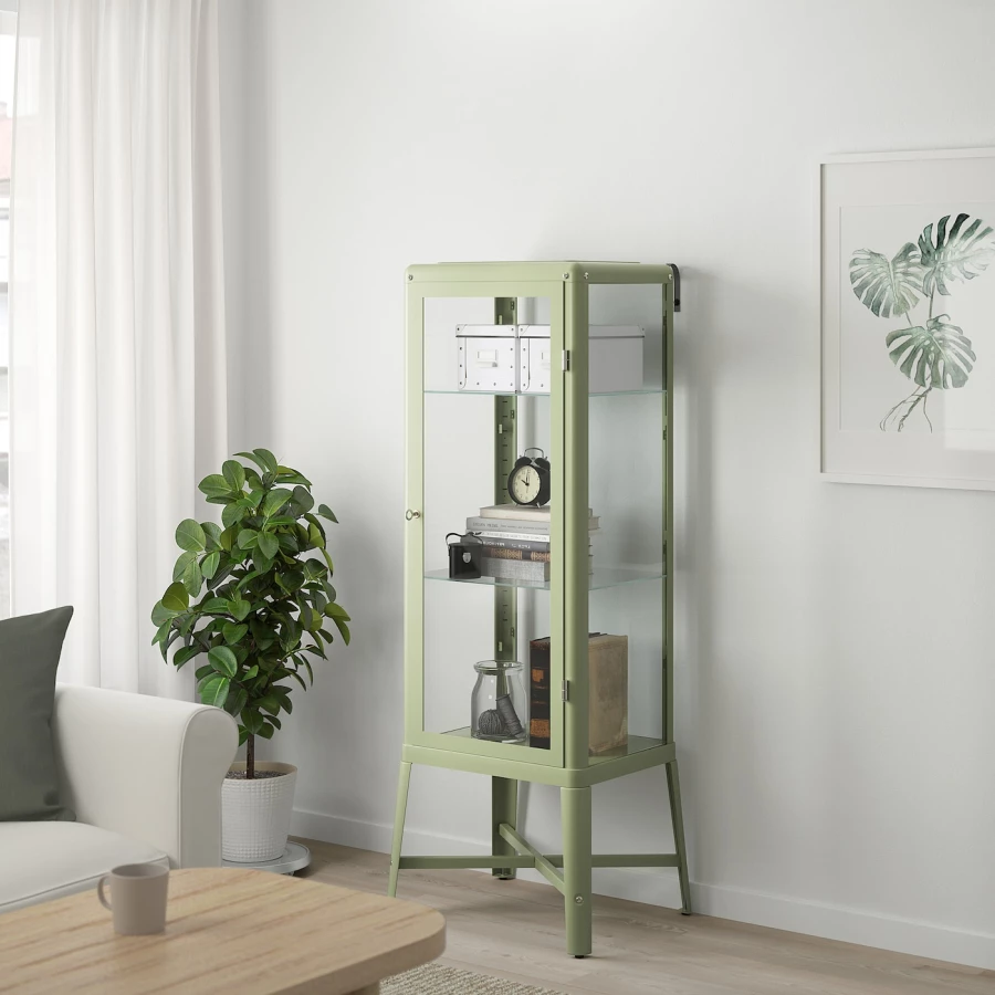 Шкаф-витрина - IKEA FABRIKOR/FABRIKÖR, 57x150 см, светло-серо-зеленый ФАБРИКОР ИКЕА (изображение №3)
