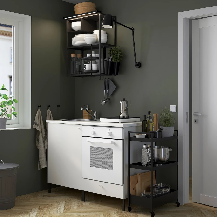 Кухонная комбинация для хранения -  ENHET  IKEA/ ЭНХЕТ ИКЕА, 123x63,5x222 см, белый/черный (изображение №2)