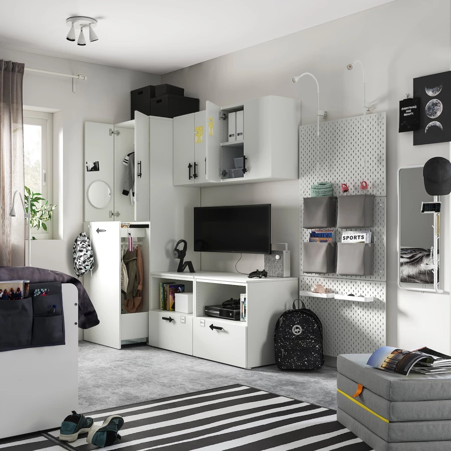Детская гардеробная комбинация - IKEA PLATSA SMÅSTAD/SMASTAD, 180x57x196см, белый/светло-коричневый, ПЛАТСА СМОСТАД ИКЕА (изображение №4)