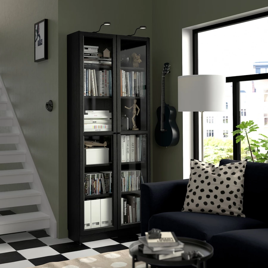 Книжный шкаф -  BILLY / OXBERG IKEA/ БИЛЛИ/ ОКСБЕРГ ИКЕА, 80х30х202 см,  черный (изображение №3)