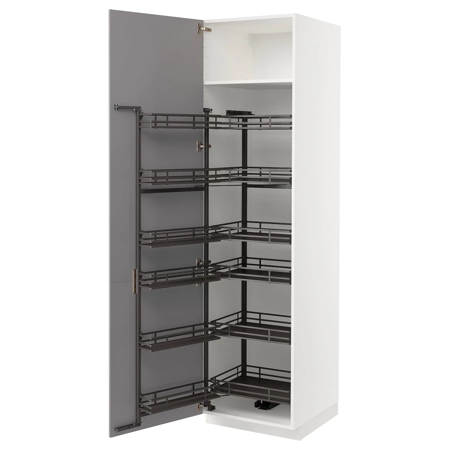 Высокий шкаф с выдвижной кладовой - IKEA METOD/МЕТОД ИКЕА, 60х60х220 см, серый/белый (изображение №1)