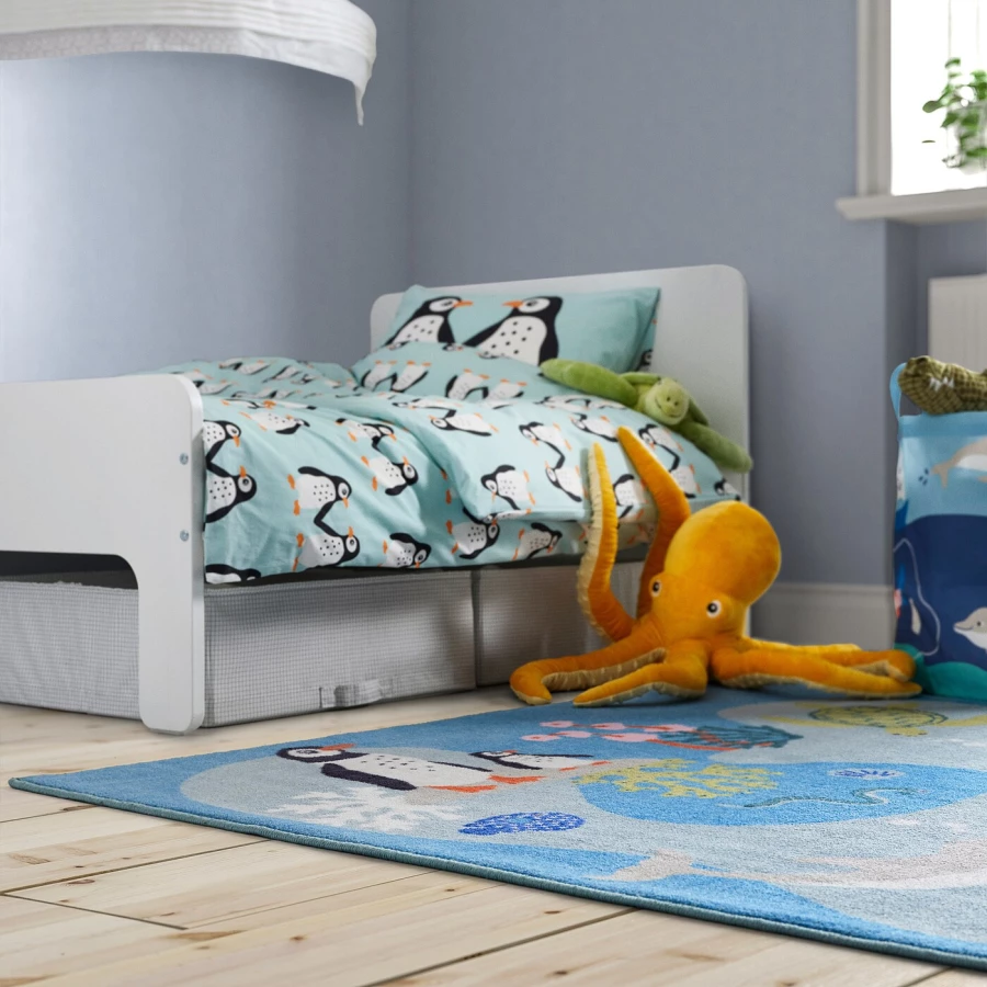 Ковер с рисунком морских животных - IKEA BLÅVINGAD/BLAVINGAD/БЛОВИНГАД ИКЕА, 133х133 см, разноцветный (изображение №2)