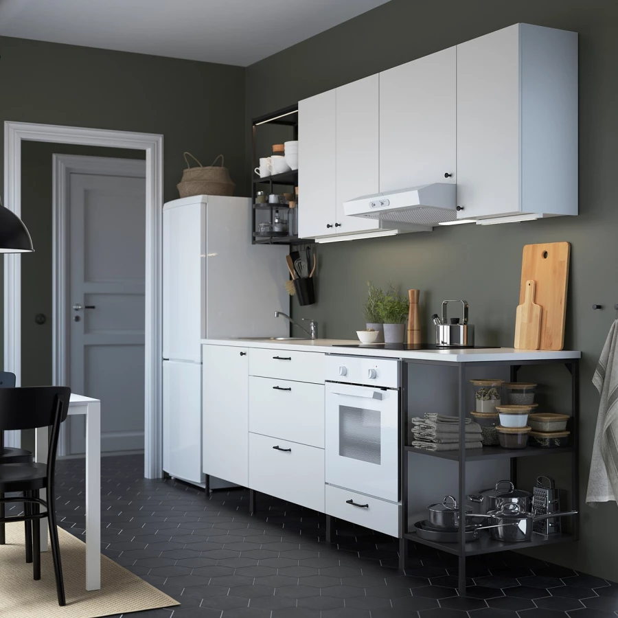 Кухня - ENHET  IKEA/ ЭНХЕТ ИКЕА, 243х222 см, белый/черный (изображение №2)