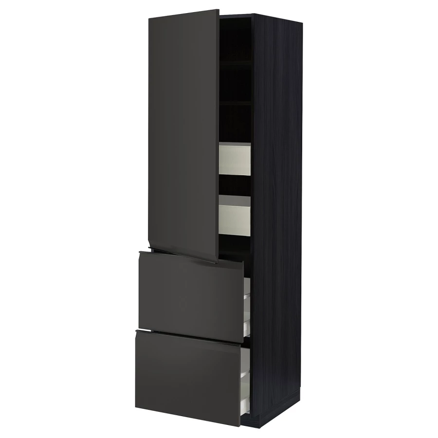 Высокий шкаф - IKEA METOD/MAXIMERA/МЕТОД/МАКСИМЕРА ИКЕА, 60х60х200 см, черный (изображение №1)