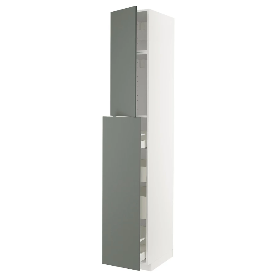 Высокий шкаф - IKEA METOD/MAXIMERA/МЕТОД/МАКСИМЕРА ИКЕА, 240х60х40 см, белый/серо-зеленый (изображение №1)