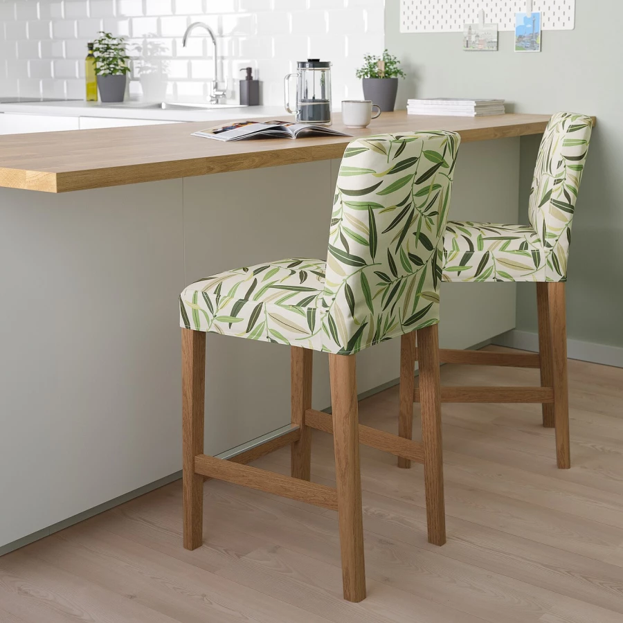 Барный стул со спинкой - BERGMUND IKEA/БЕРГМУНД ИКЕА, 97х45х48см, белый с рисунком (изображение №2)