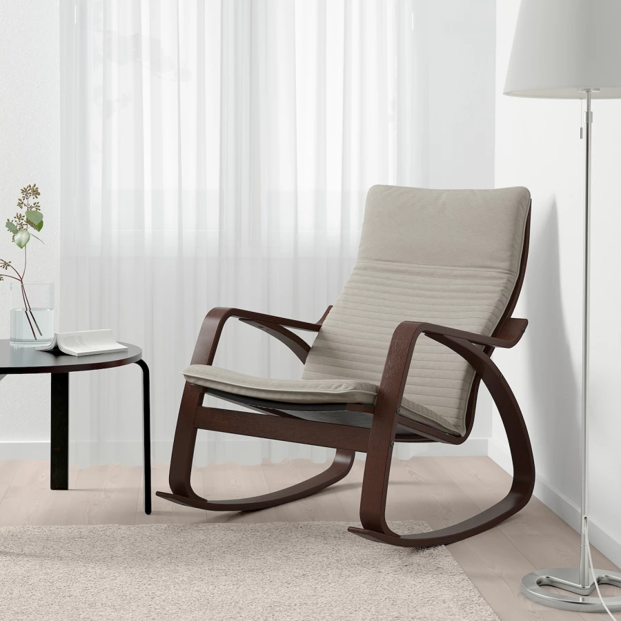 Кресло-качалка - IKEA POÄNG/POANG/ПОЭНГ ИКЕА, 68х94х95 см, серый (изображение №3)