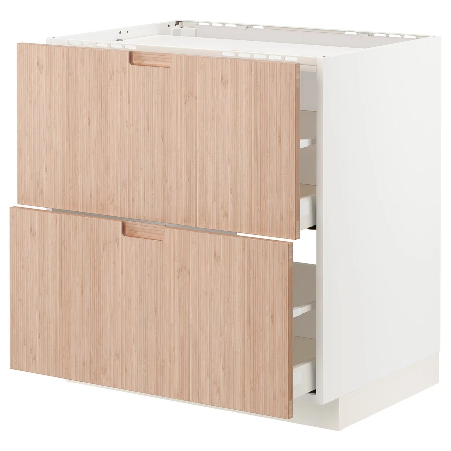 Напольный кухонный шкаф  - IKEA METOD MAXIMERA, 88x62x80см, белый/светлый бамбук, МЕТОД МАКСИМЕРА ИКЕА (изображение №1)