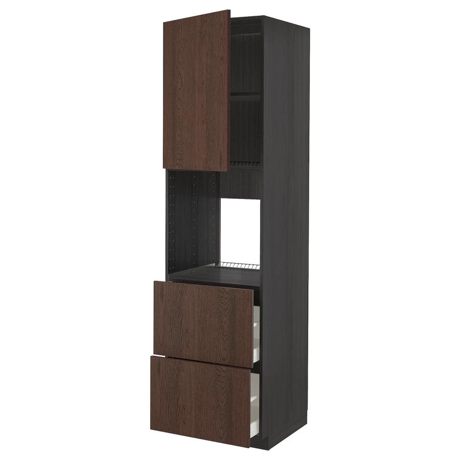 Высокий шкаф - IKEA METOD/MAXIMERA/МЕТОД/МАКСИМЕРА ИКЕА, 220х60х60 см, черный/коричневый (изображение №1)