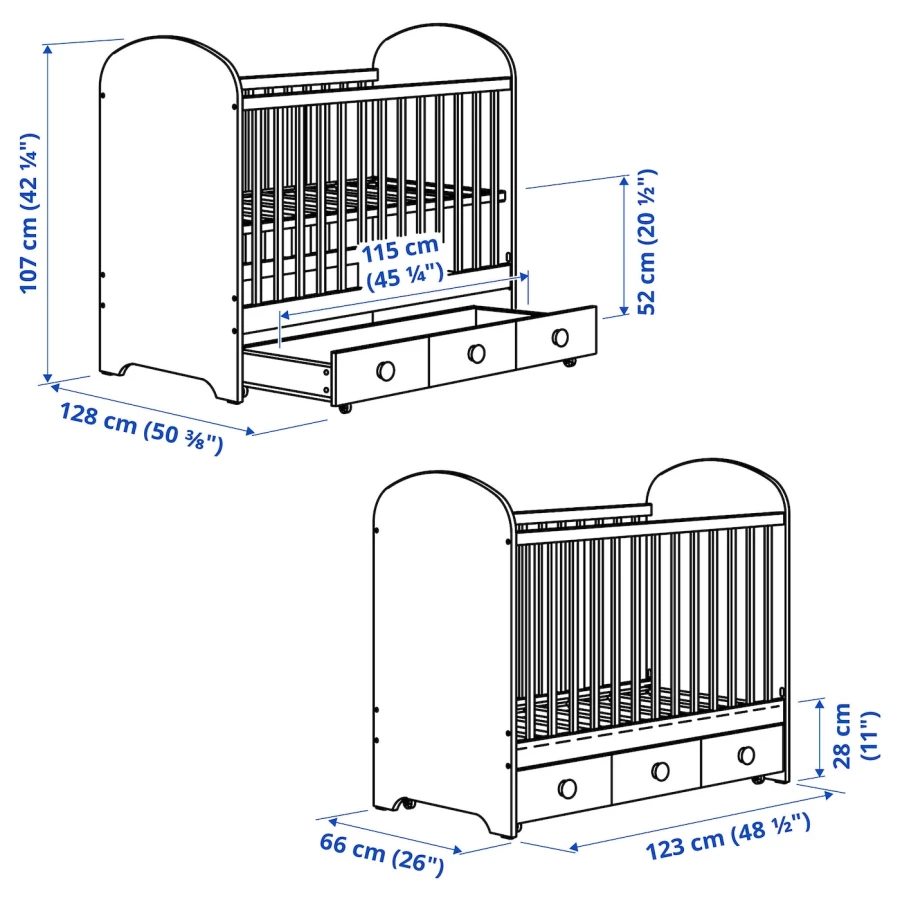 Кровать для новорожденных - IKEA GONATT, 60x120 см, белый, ГУНАТ ИКЕА (изображение №8)