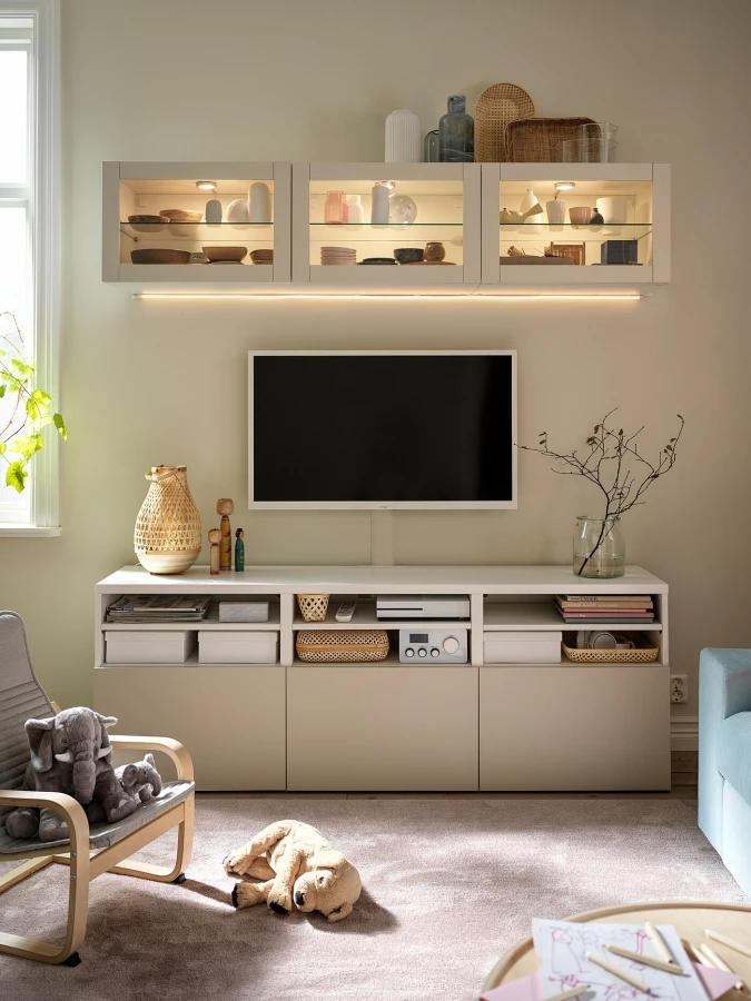 Комбинация для хранения ТВ - IKEA BESTÅ/BESTA, 192x42x180см, белый/светло-коричневый, БЕСТО ИКЕА (изображение №4)