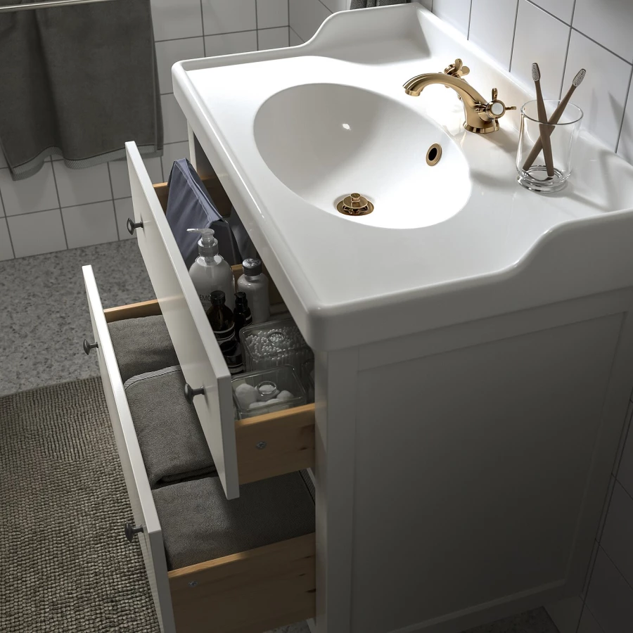 Тумба для ванной - HEMNES / RUTSJÖN /RUTSJОN IKEA/ ХЕМНЕС/РУТСЕН ИКЕА, 82х49х95 см, белый (изображение №3)