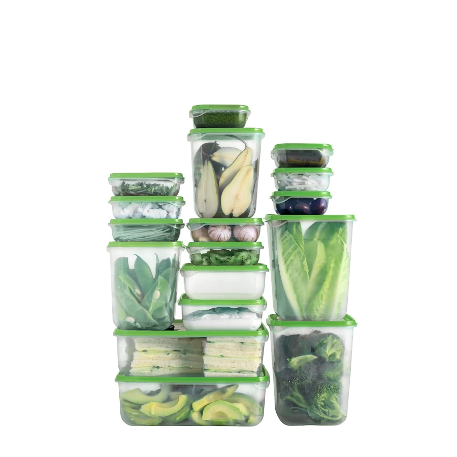 Набор контейнеров для продуктов с крышкой, 17 шт. - IKEA PRUTA, зеленый/прозрачный, ПРУТА ИКЕА (изображение №6)