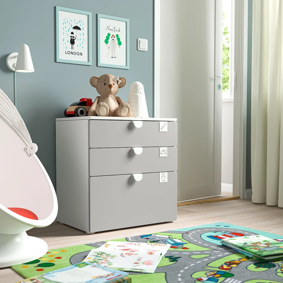 Комод детский - IKEA PLATSA/SMÅSTAD/SMASTAD, 60x42x63 см, белый/серый, ИКЕА (изображение №2)
