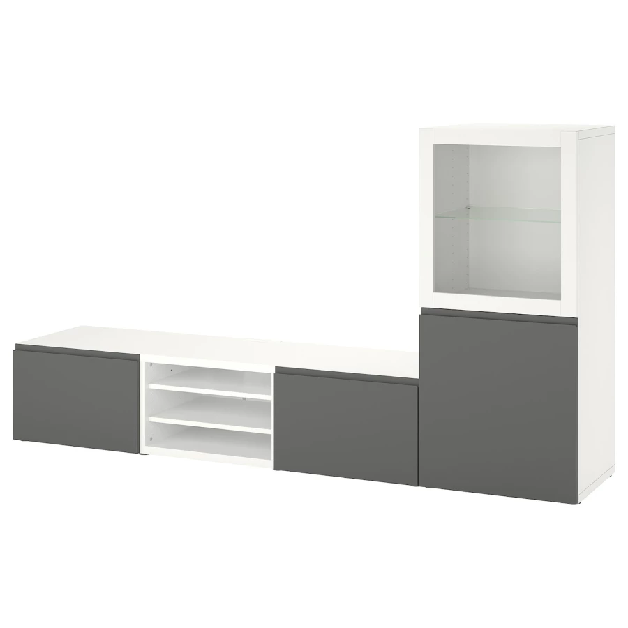Комбинация для хранения ТВ - IKEA BESTÅ/BESTA, 129x42x240см, серый/белый, БЕСТО ИКЕА (изображение №1)
