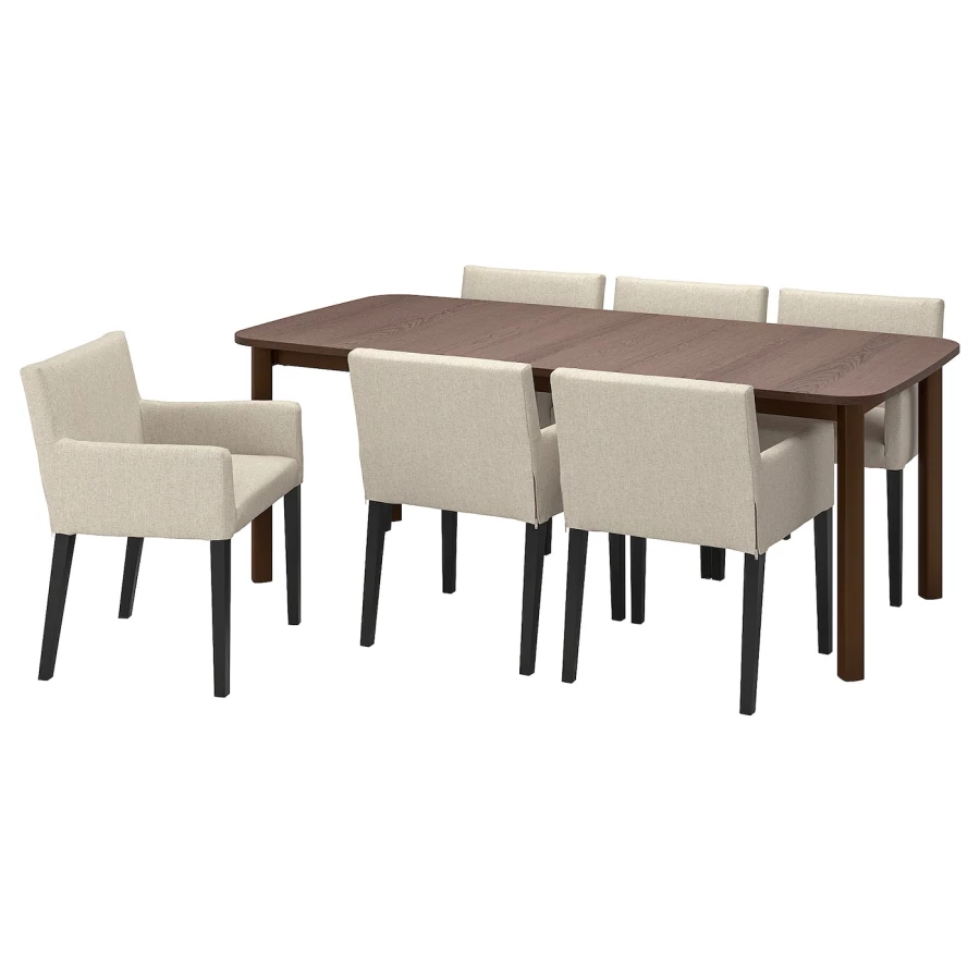 Стол и 6 стульев - STRANDTORP / MÅRENÄS IKEA/СТРАНДТОРП/МАРЕНЭС ИКЕА, 205х95х75 см, коричневый/белый (изображение №1)