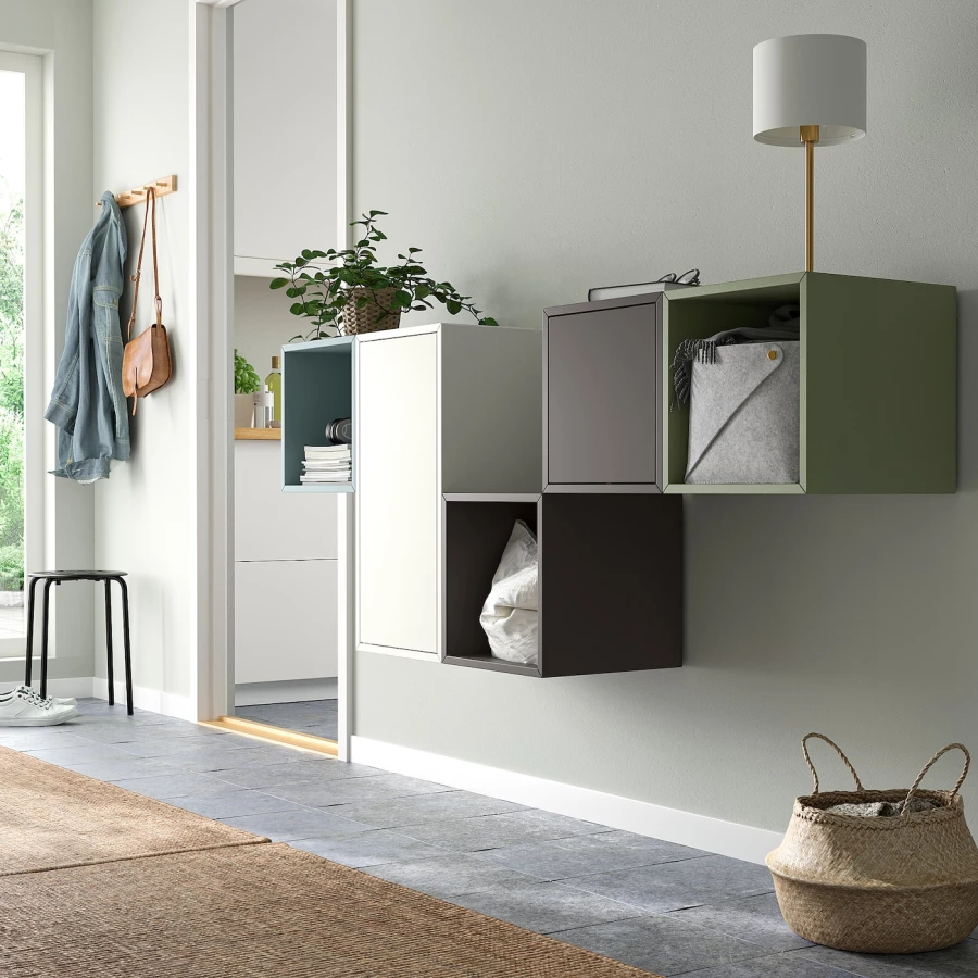 Комбинация для хранения - EKET IKEA/ ЭКЕТ ИКЕА,  175х70 см,  коричневы/белый/голубой/зеленый (изображение №2)