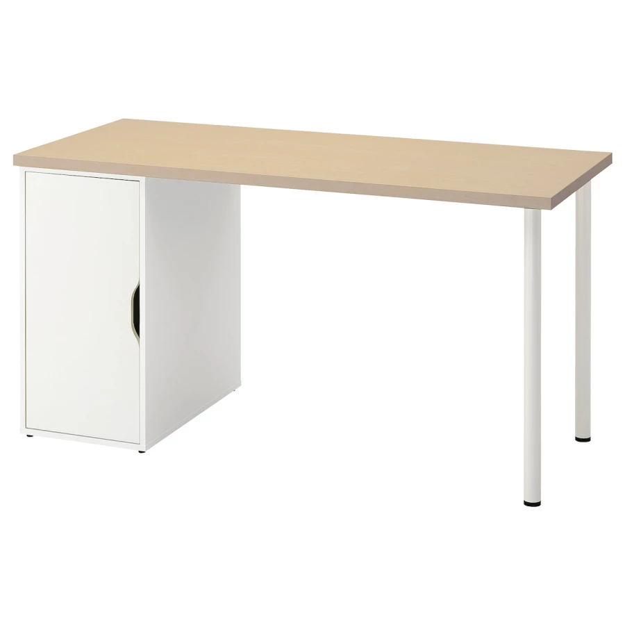 Письменный стол с ящиком - IKEA MÅLSKYTT/MALSKYTT/ALEX, 140x60 см, белый/береза,  МОЛСКЮТТ/АЛЕКС ИКЕА (изображение №1)